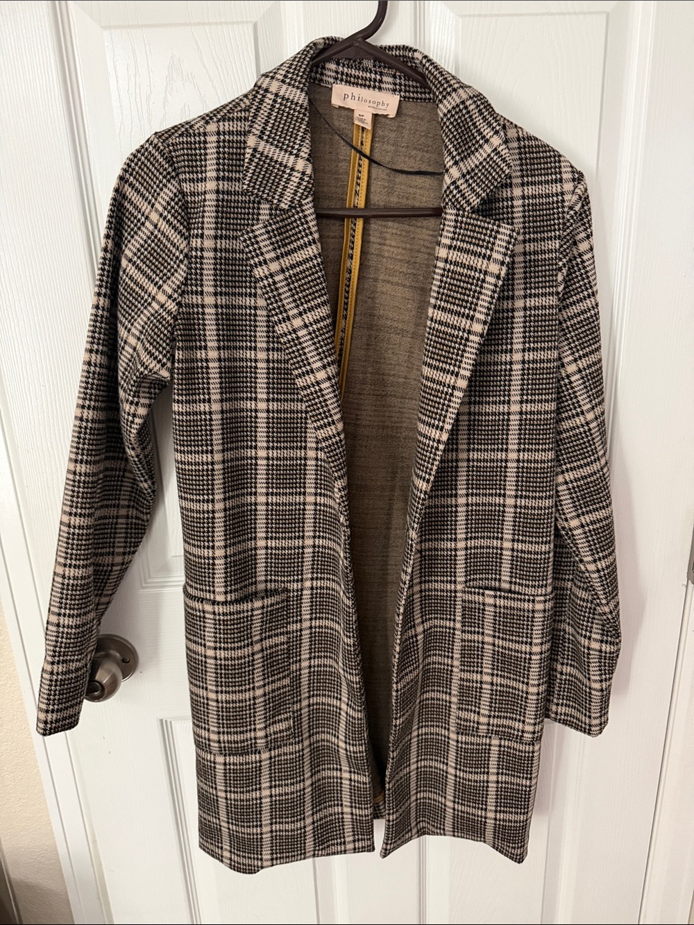 Philosophy Black and Cream Plaid Blazer Coat